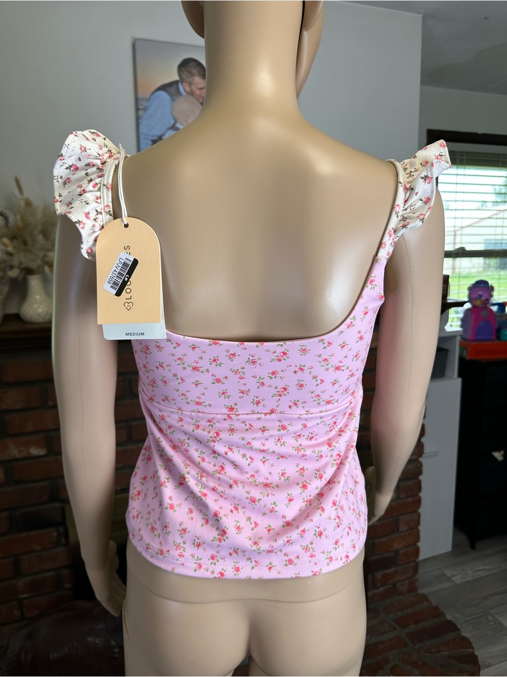 Blogilates Floral Lace-Up Ruffle Tank Top - Pink - Picture 4 of 5